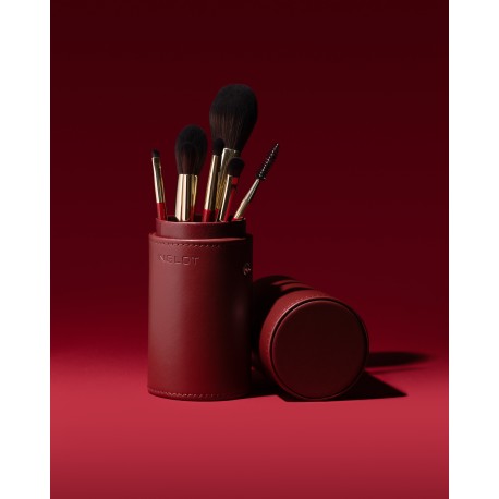 Набір пензлів для макіяжу в тубусі (бордовий)